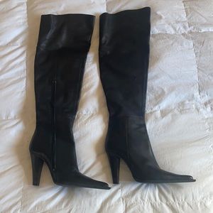 Black leather over the knee boots